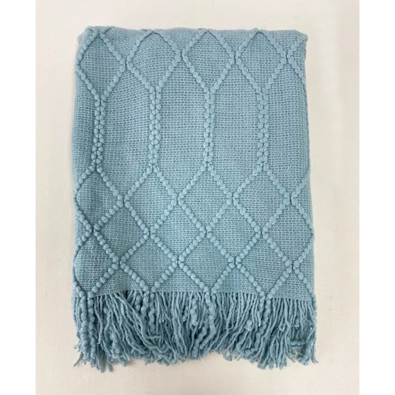 Irregular Rhombus Knitted Throw Blanket, Aqua