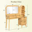 Natural Wood Vanity Desk with Arched Mirror, Power Outlet & Storage Drawers