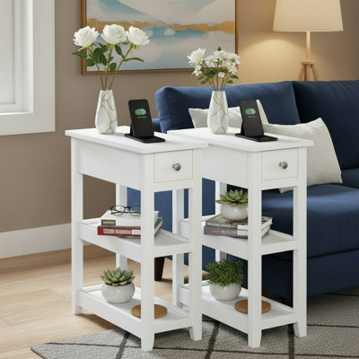 Table de bout en bois de couleur unie Ethan avec tiroir et 2 tablettes ouvertes, table de chevet transitionnelle pour petits espaces, l 10 po x P 16 po x H 24 po