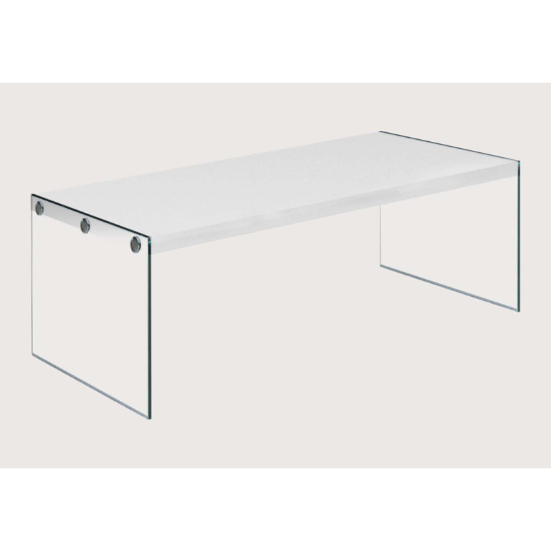 Table basse Hulo, panneaux latéraux en verre transparent, plateau en bois gris de 44 po, Bois blanc