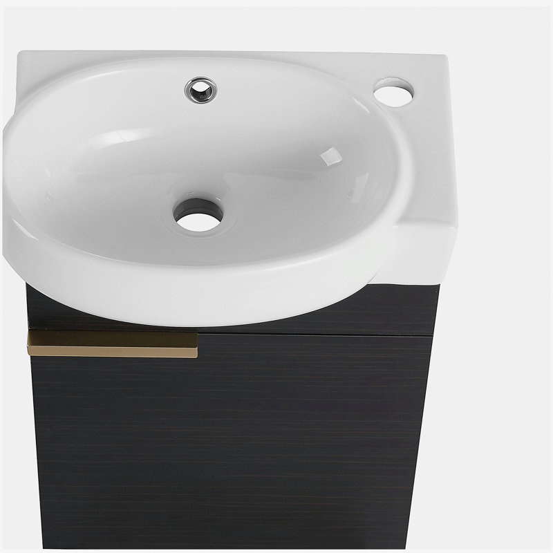 Lavabo de salle de bain avec lavabo, 16 pouces, convient aux petites salles de bain, Noir châtaignier