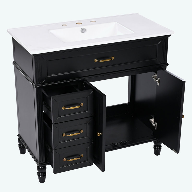Meuble-lavabo 36 po avec lavabo, Noir, noir, noir, noir
