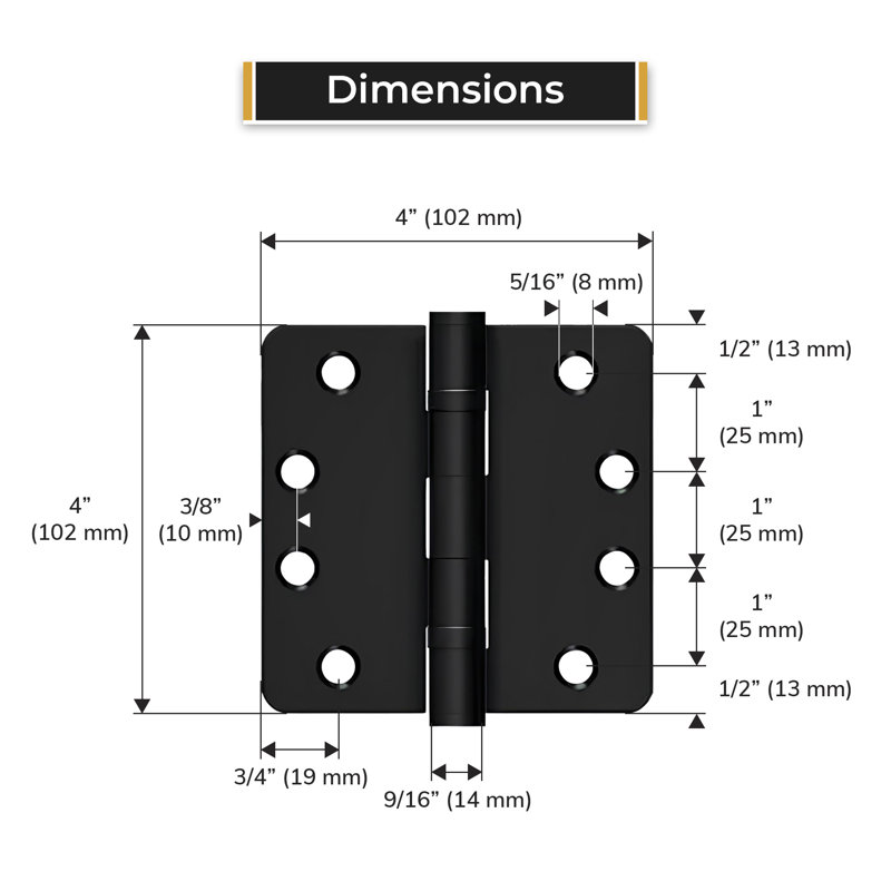Charnière à billes 4 po x 4 po x 1/4 po, HD, roulement à billes en peinture noire