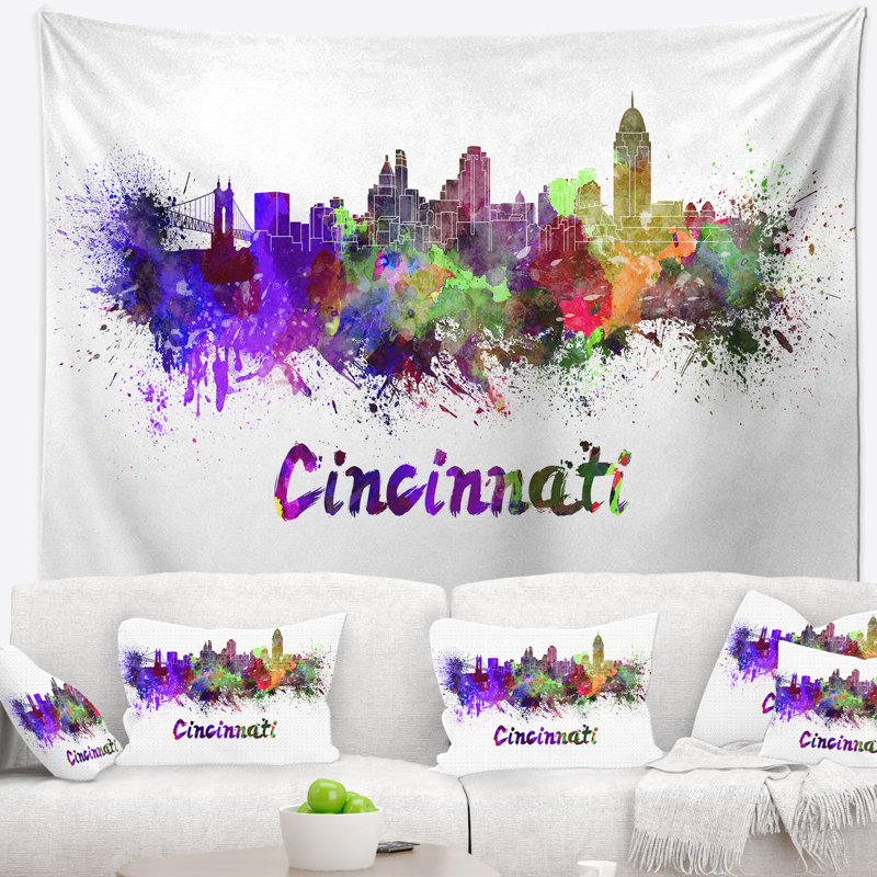 Tapisserie de cincinnati skyline Cityscape, H 32 po x l 39 po