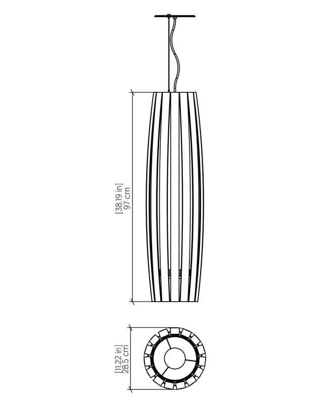 1 - Light Pendant, 37.83" H x 11.12"W x 11.12" D, Imbuia