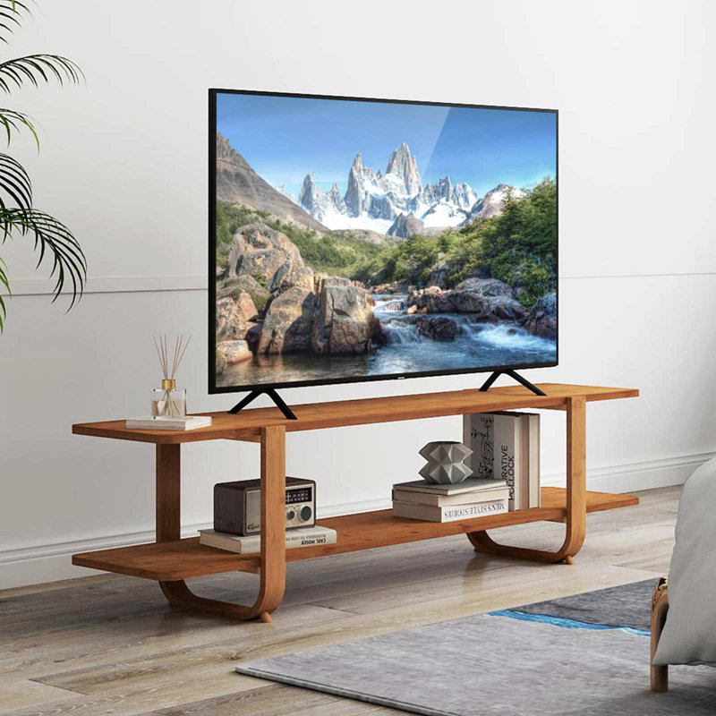 140cm Solid Bamboo TV Unit, Double-Layer Open Storage Fits TVs up to 65"