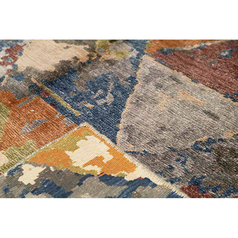 Tapis bleu et multicolore de haute qualité noué à la main