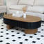 Table basse elliptique de 43,7 pouces avec rangement caché, placage en bois massif, conception cannelée moderne, noir classique et noyer