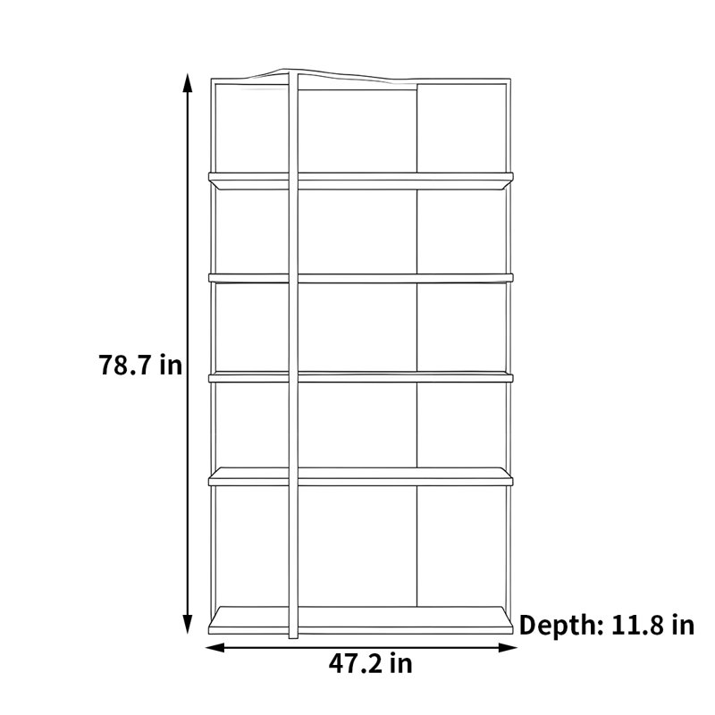 Bibliothèque de luxe minimaliste et légère, Noir et or, (5 tablettes) H 78,7 po x l 47,2 po x P 11,8 po