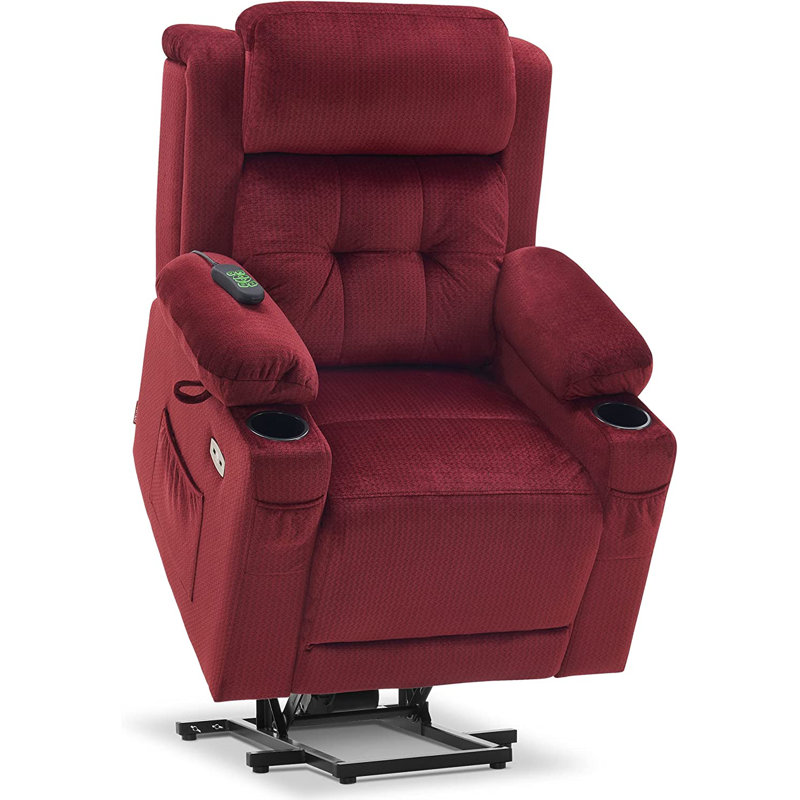 Lay Flat Dual Motor Power Lift Recliner Chair Sofa with Adjustable Headrest, Fabric, Burgundy 100% Polyester