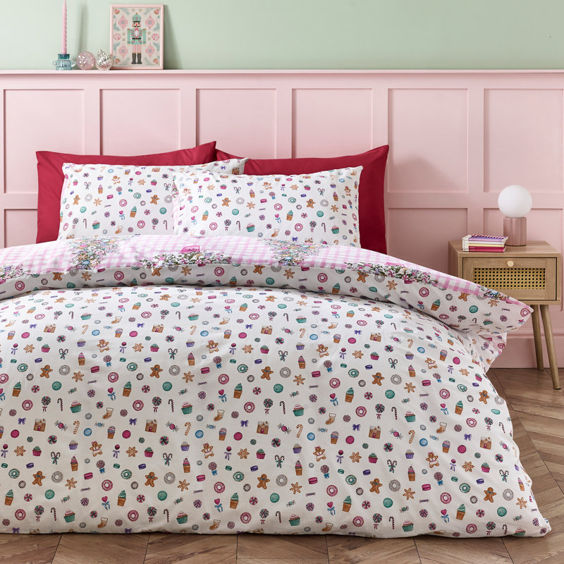 Christmas Sweets and Treats Reversible Duvet Cover Set, Single Duvet Cover + 1 Standard Pillowcase