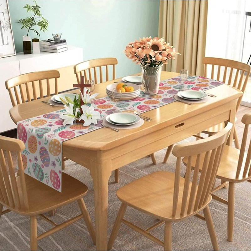 Table Runner - Multicolor, Happy Easter Eggs, Linen, Spring & Easter Table Décor