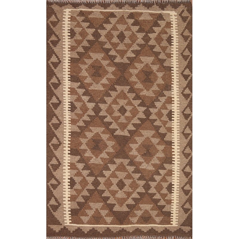 Tapis oriental brun en laine Kilim 3 x 5