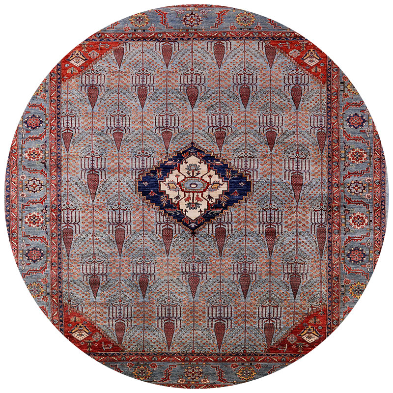 Tapis de style oriental rouge, Rond 7 pi