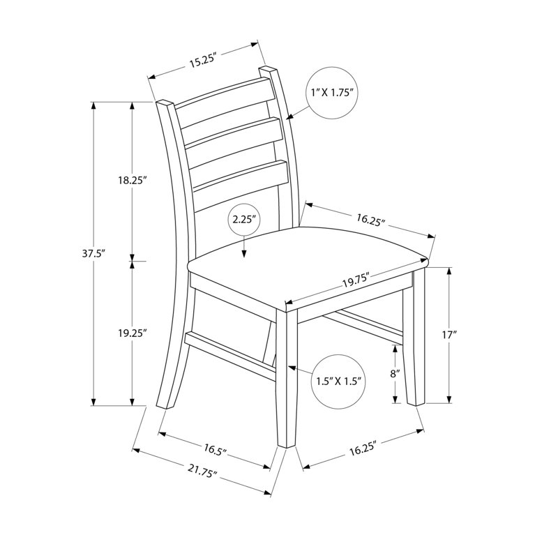 De 2 chaises de salle à manger, d'une hauteur de 37,5 po, revêtue de tissu d'aspect cuir noir, de bois massif brun, de style transitionnel pour siège de 37 po, de pieds en bois, idéale pour la cuisine et l'utilisation