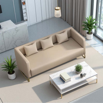 Simple three-seater beige reception sofa