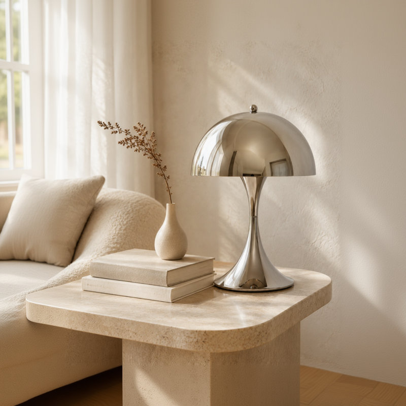 Chrome Mushroom Table Lamp With Polished Dome Shade, Led, E26 Base
