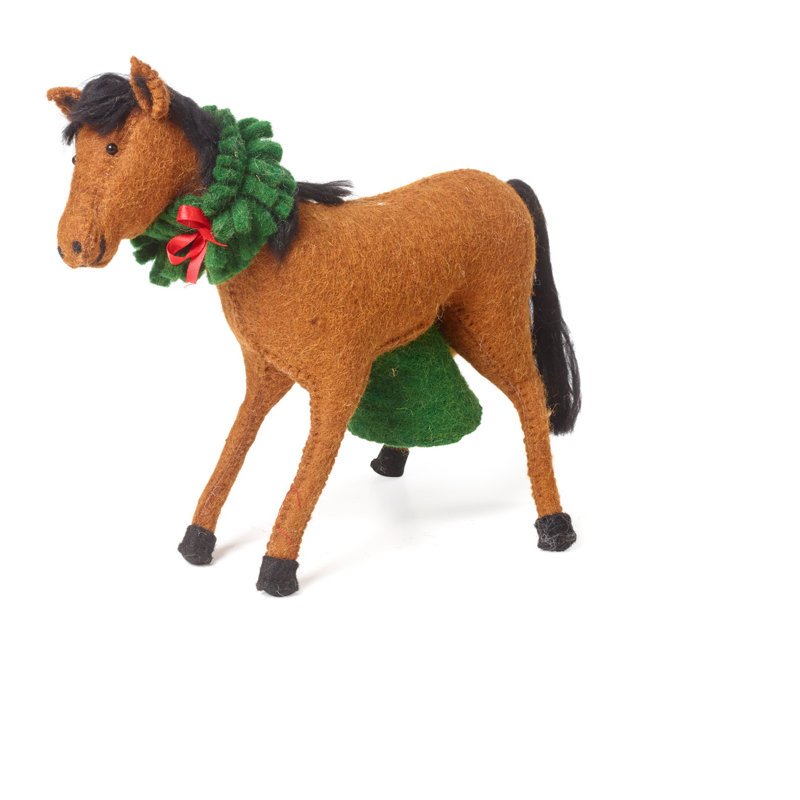 Handmade Hand Felted Wool Christmas Tree Topper - Horse with Wreath