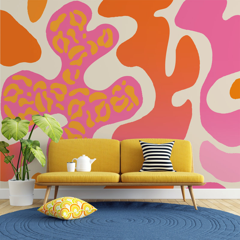Papier peint rose et orange, L 75,96 po x l 114 po