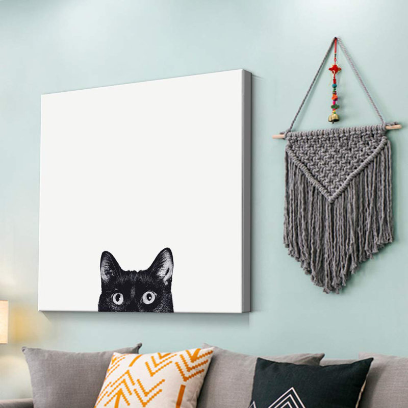 «Staring Cat» sur toile, H 16 po x l 16 po x P 1,5 po