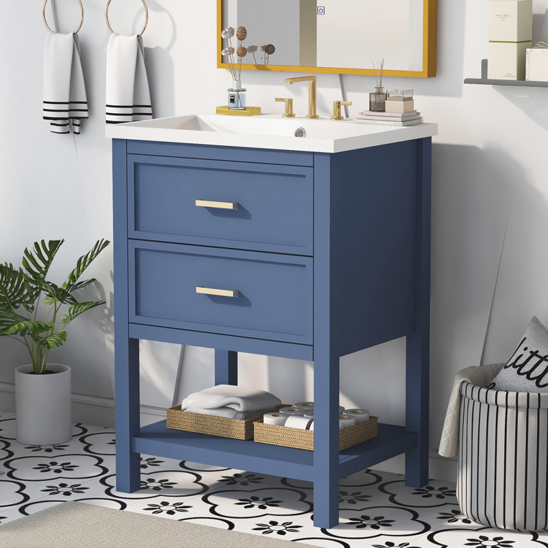 Armoire de rangement moderne avec 2 tiroirs, Bleu