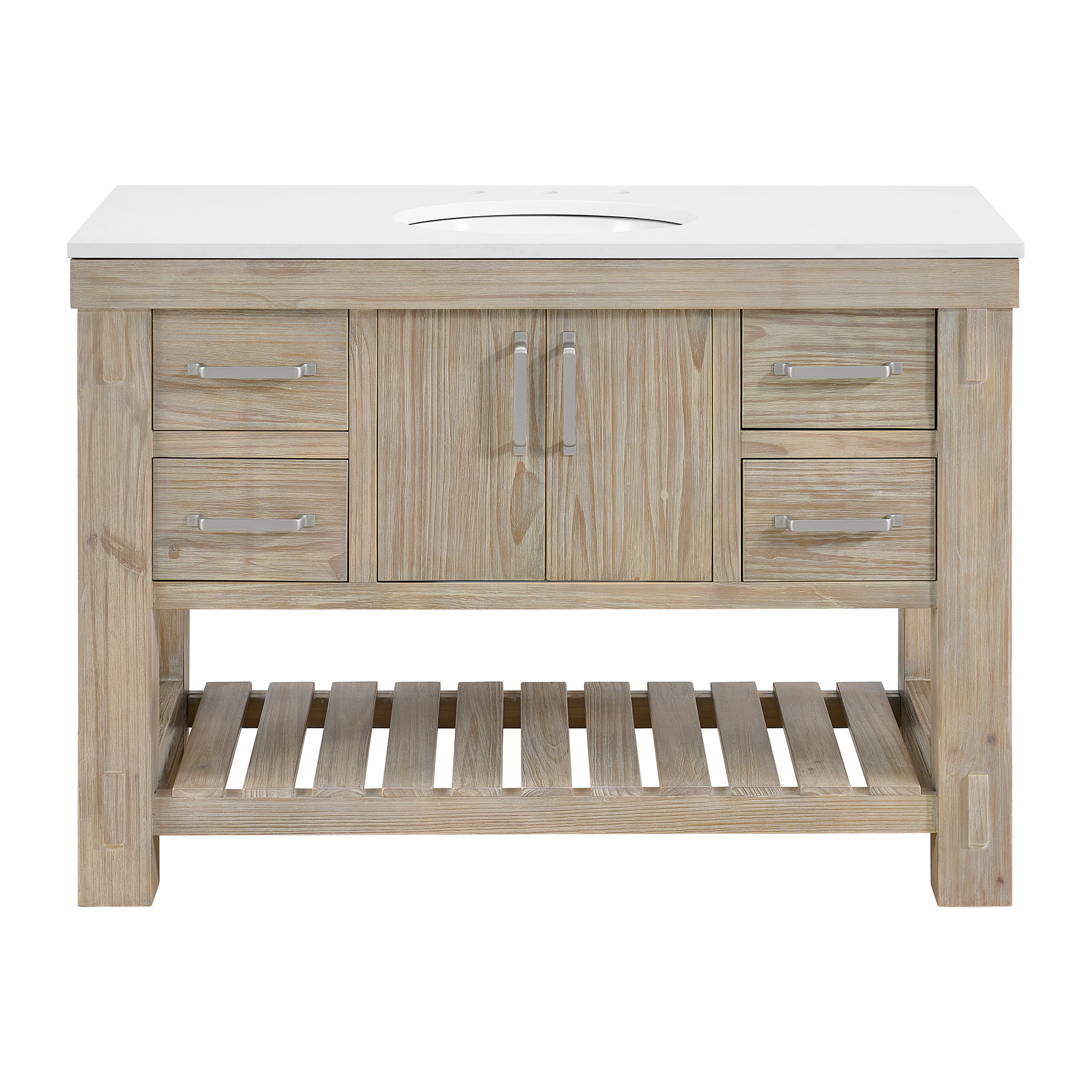 Bromley 48" Single Bathroom Vanity with Quartz Top, White Washed Pine