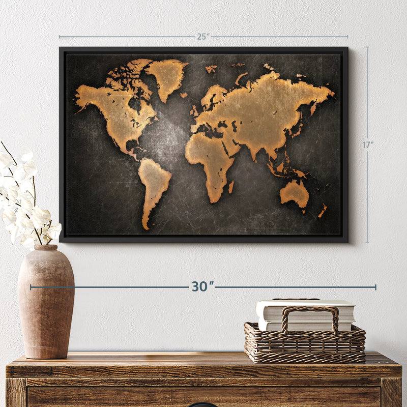 "Art mural carte du monde en cuivre", H 17 po x l 25 po