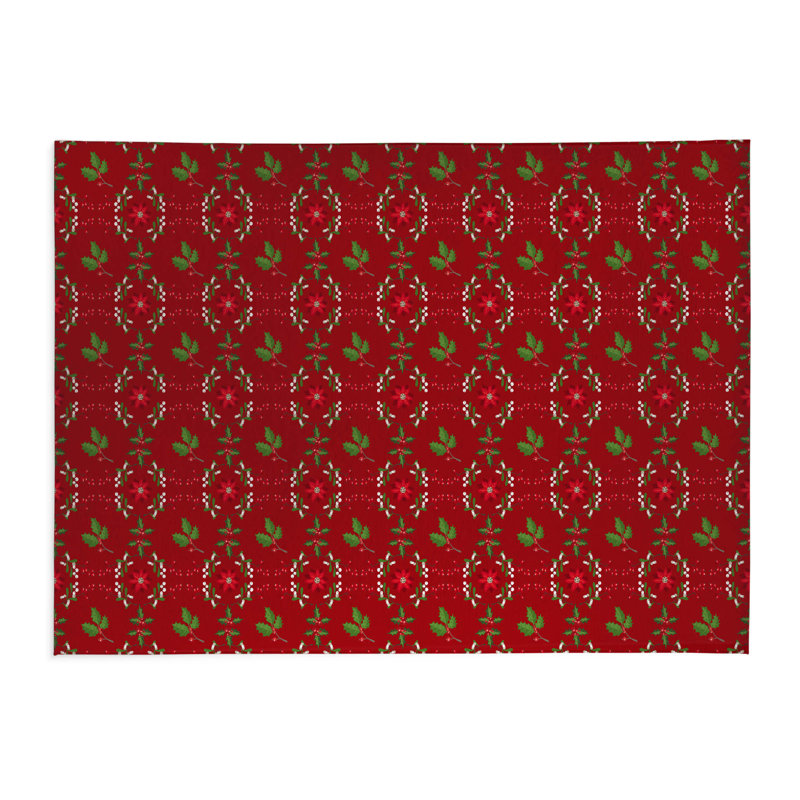 Botanical Poinsettia Low Profile Kitchen Mat, Red, Rectangle 7' x 5'