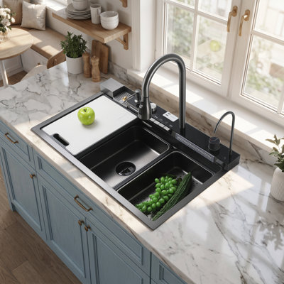 32" x 19" Stainless Steel Kitchen Sink Set with Pull-Down Faucet Topmount or Drop-In Workstation Sink With Accessories