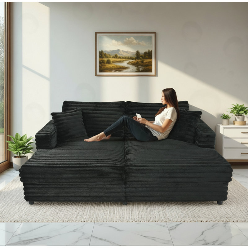 Chaise longue avec causeuse et causeuse, Noir