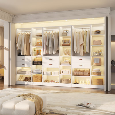 120'' W Closet System with Wooden Drawers and Hanging Rods