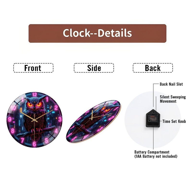 Horloge murale Neon Owl