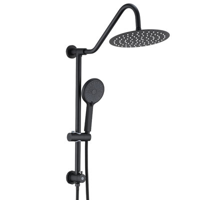 Douche en métal noir mat avec système de fixation murale à angle réglable de 10 po de pluie et portatif