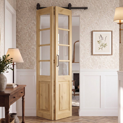 Single Bi-Folding System Solid Oak Barn Door PROVINS