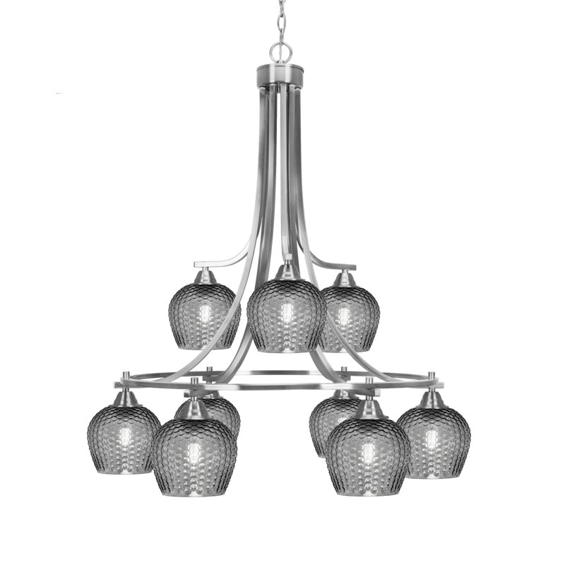 Lustre 9 lumières en verre nickelé brossé 6 po Mukkesh, Noir, Nickel brossé