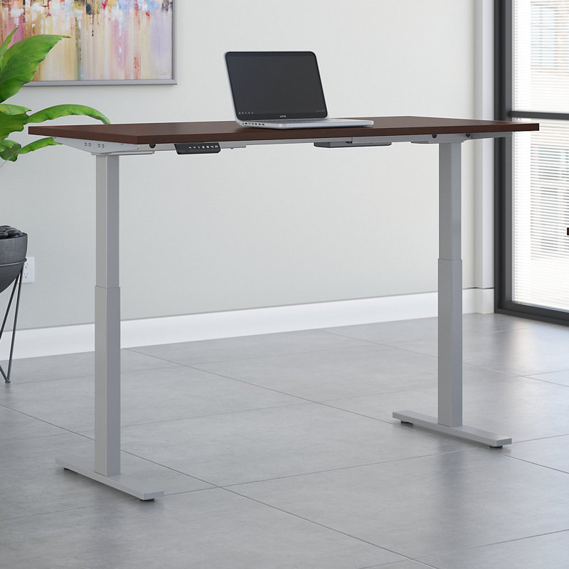 Adjustable Metal Base Standing Desk, 47.68" H x 47.59" W x 23.62" D, Harvest Cherry/Silver
