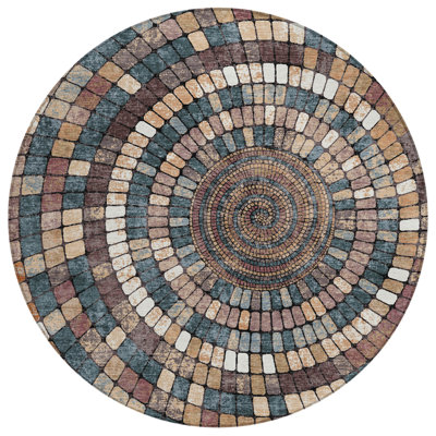Machine Washable Indoor/Outdoor Husby ACN2216 Geometric Rug