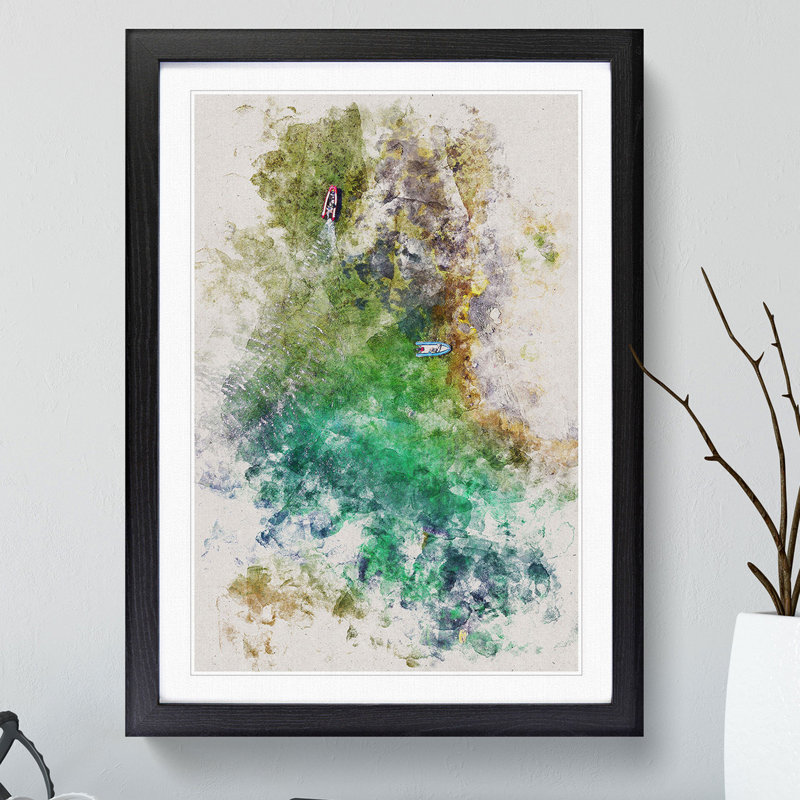 Boats in Catalunya Spain Watercolour - Picture Frame Graphic Art, 36cm H x 27cm W x 2cm D, Black