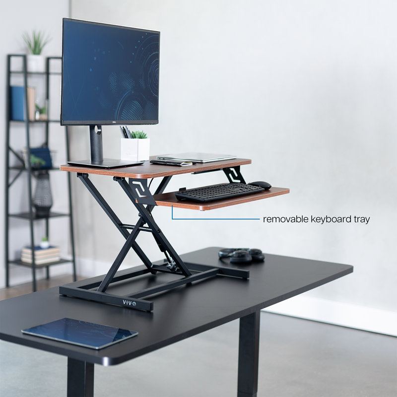 32" Standing Desk Converter Series, Dark Walnut/Black