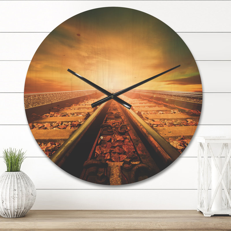 Jonction de la voie ferrée - Horloge murale moderne, Moyen, Doré / Brun