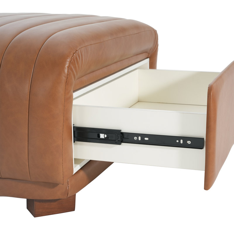 Degeorge 32" Wide Contemporary Channel Tufted Storage Ottoman With 2 Drawers, Brown