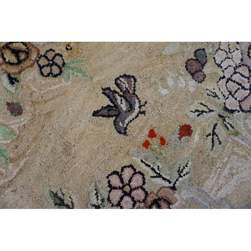 Antique Cotton Ivory Beige Cream White Hooked - Loop Pile Rug