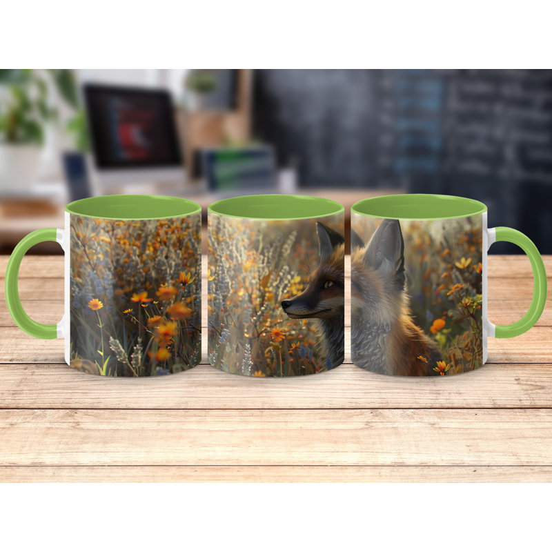 Set of 2 Realistic Animal Design 11oz Accent Mugs – Ceramic Coffee Cups with a Navy Handle and Interior