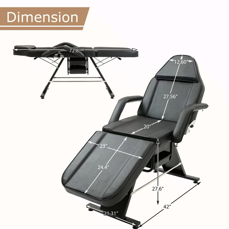 Massage Salon Tattoo Chair With Two Trays Esthetician Bed With Hydraulic Stool,Multi-Purpose 3-Section Facial Bed Table, Adjustable Beauty Barber Spa Beauty Equipment, Black