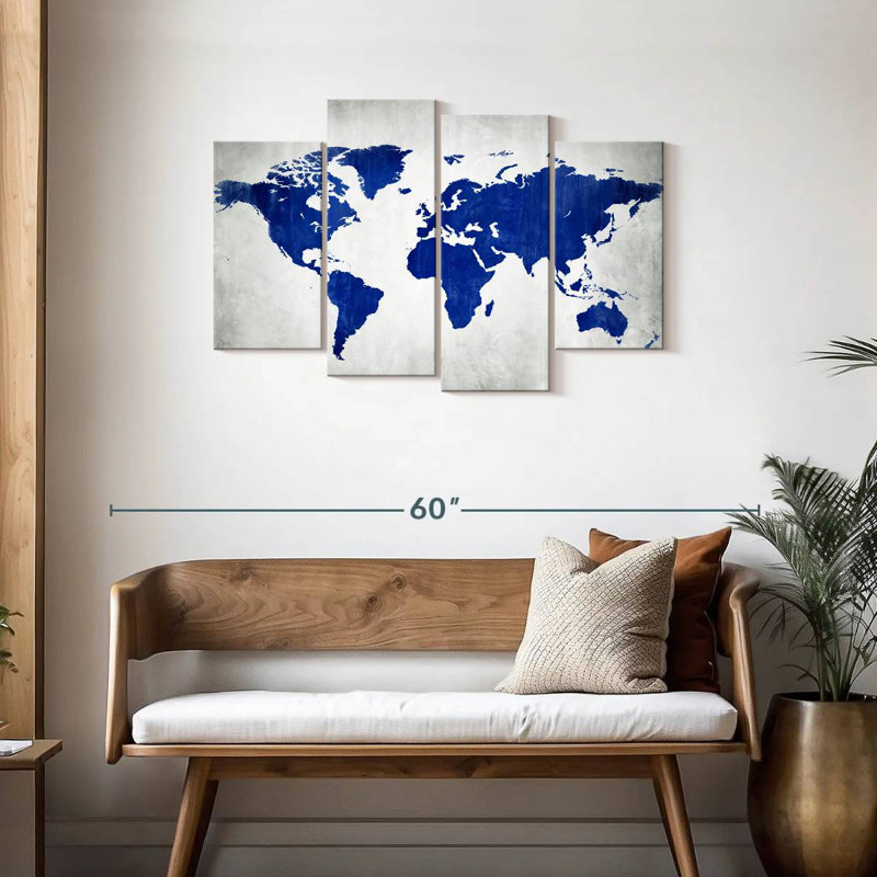 Carte du monde Aliaz en bleu, H 27 po x l 43 po