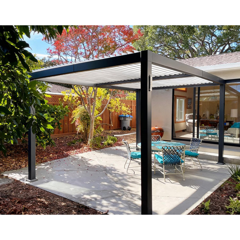 Pergola d'extérieur 10 pi x 12 pi à persienne en aluminium mauve à toit rigide et à toit gris pour l'extérieur