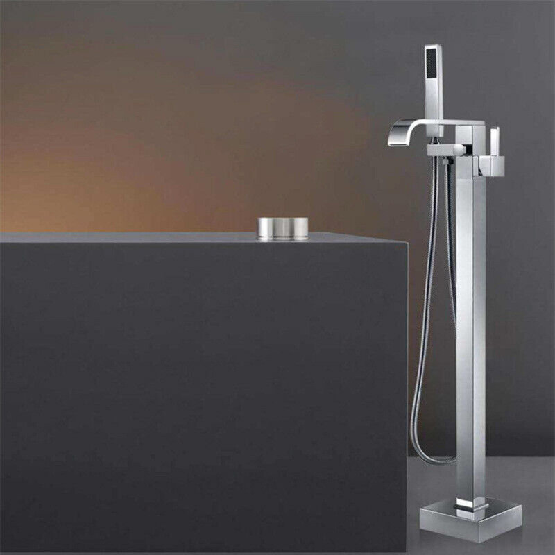 Robinet de baignoire autoportant monocommande à fixation au sol avec douche à main, Chrome