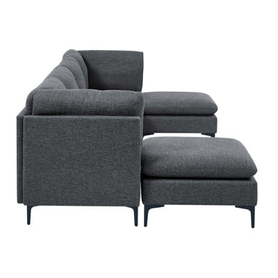 Linen Upholstered Modular Sectional With Metal Legs