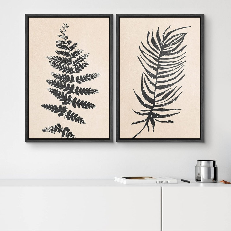 «Forest Fern Forest Forest Leaf Silhouette Nature Modern Art Rustic on Canvas», reproduction de 2 pièces, Cadre flottant noir