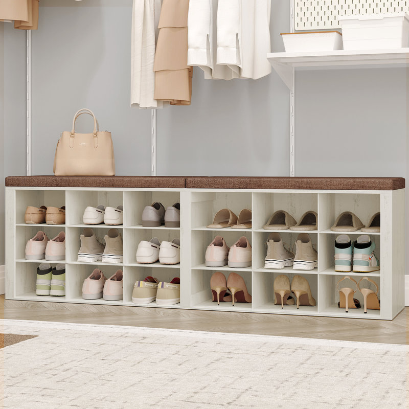 Shoe Storage Bench with Padded Seat, Shoe Rack Bench with 18/24 Open Compartments, Adjustable Shelves, Shoe Cabinet Storage with Cushion for Hallway Living Room, Bedroom